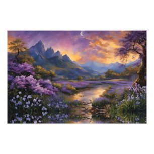 Lavender Mountain Valley vid Dawn Fototryck