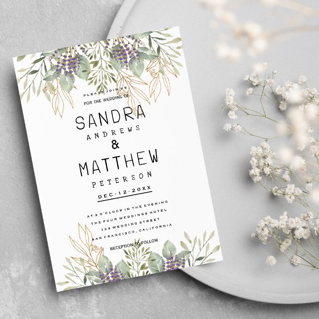 Lavender mynta grönt guld glitter blommigt Bröllop Inbjudningar (Lavender mint green gold glitter floral Wedding )