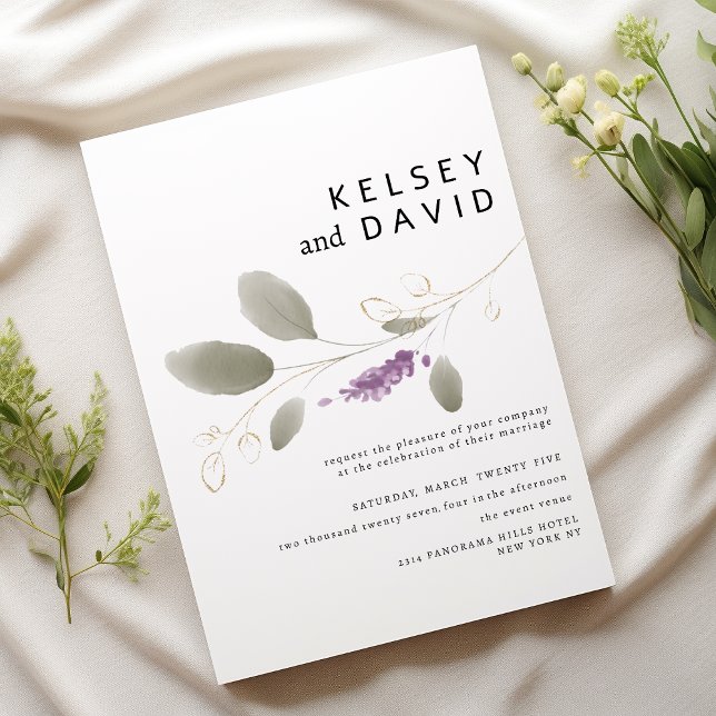 Lavender mynta guld vattenfärgen blommigt bröllop inbjudningar (Lavender mint gold watercolor floral wedding)