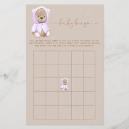 Lavender Nalle Baby Shower Bingo Game Flyer