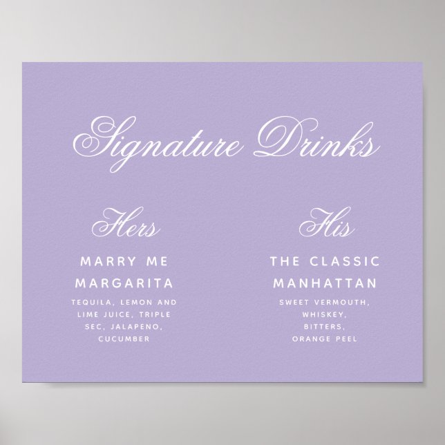 Lavender Namnteckning Drinks Calligraphy Bröllop-t Poster (Framsidan)