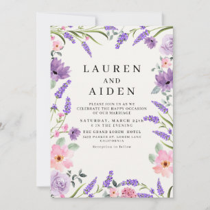 Lavender-naturen inspirerade blommigt vår bröllop inbjudningar