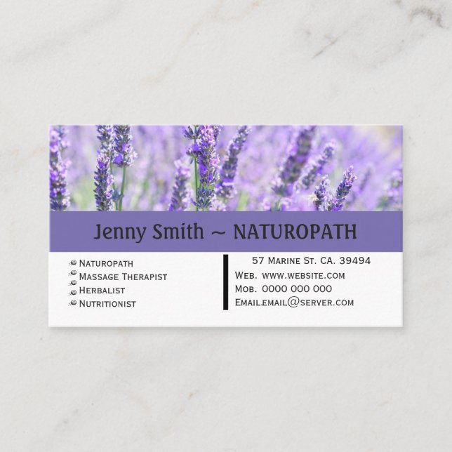 Lavender Naturopath Möte Affärskort Tidsbeställning Kort (Framsida)
