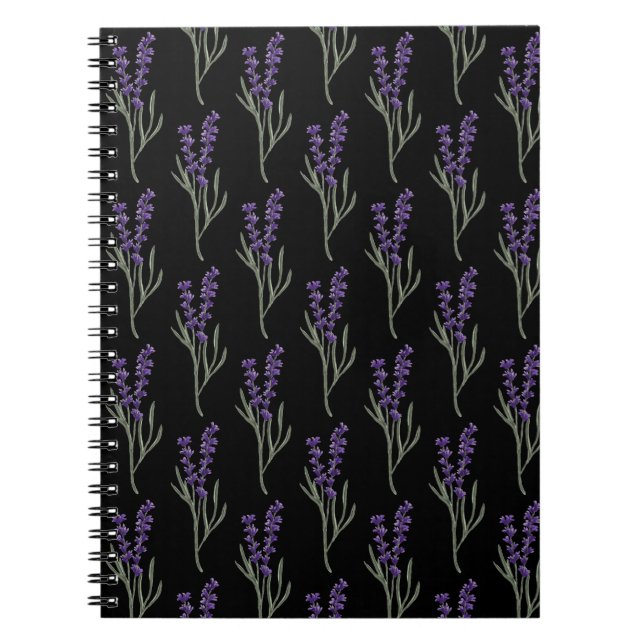 Lavender Notebook Black Mönster Anteckningsbok (Framsidan)