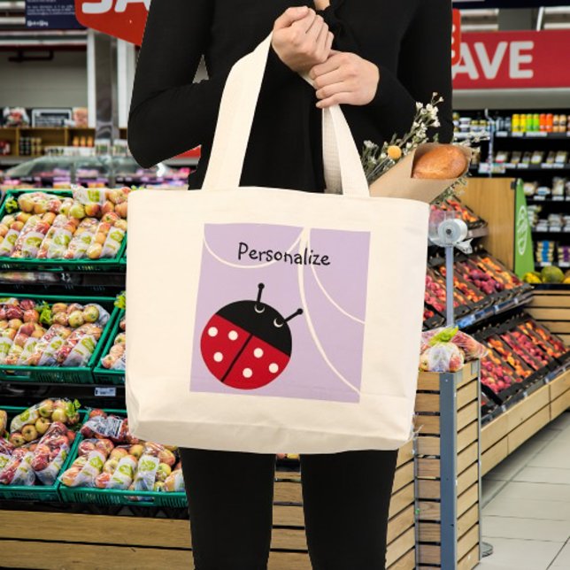 Lavender Nyckelpiga Totebag Jumbo Tygkasse (Lavender Lady Bug Large Tote Bag)