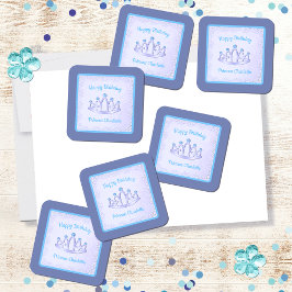 Lavender och Aqua Princess Tiara Födelsedagsfest Fyrkantigt Klistermärke