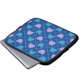 Lavender och Baby blue Hearts Argyle Laptop Fodral