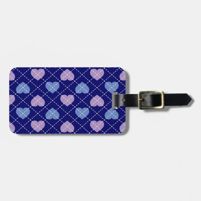 Lavender och Baby blue Hearts - Argyle Mönster Bagagebricka (Horisontell Framsida)