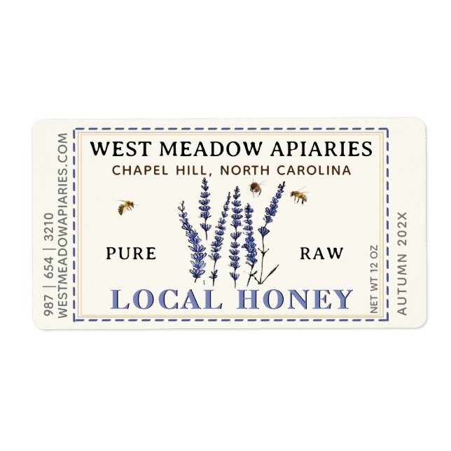 Lavender och Bees Honungsetikett Dash Gräns Fraktsedel (Framsidan)