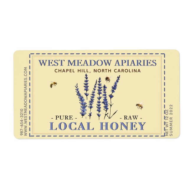 Lavender och Bees Honungsetikett Dash Gräns Fraktsedel (Framsidan)