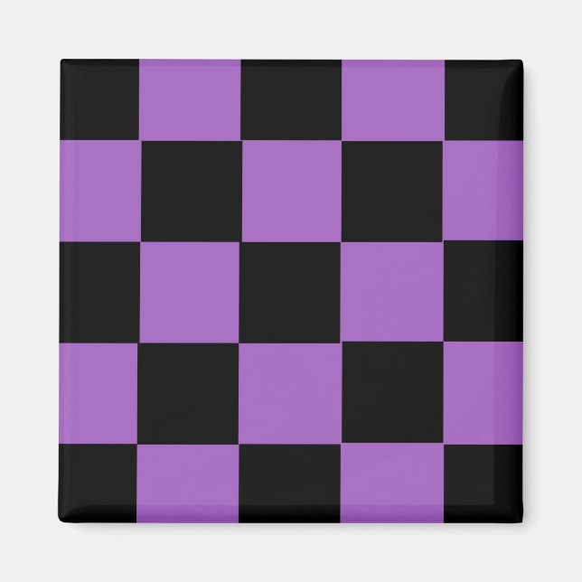 Lavender och Black Checkered Mönster Magnet (Framsidan)
