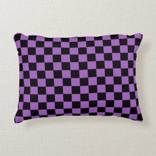 Lavender och Black Checkered Mönster Prydnadskudde