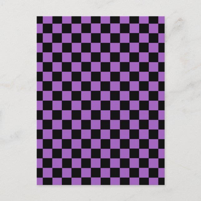 Lavender och Black Checkered Mönster Vykort (Framsida)