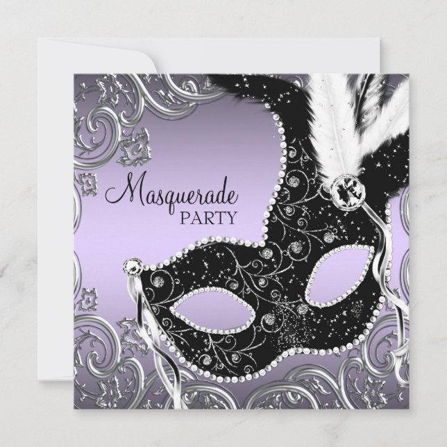 Lavender och Black Mask MasqueraParty Inbjudningar (Framsida)
