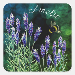 Lavender och Bumblebee målade med vattenfärger Fyrkantigt Klistermärke