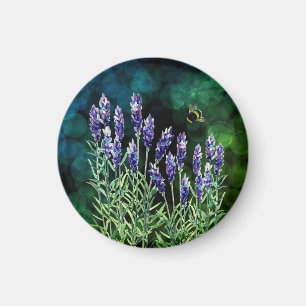 Lavender och Bumblebee målade med vattenfärger Magnet