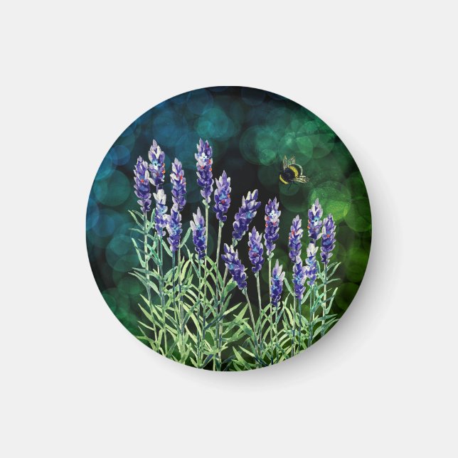 Lavender och Bumblebee målade med vattenfärger Magnet (Framsidan)