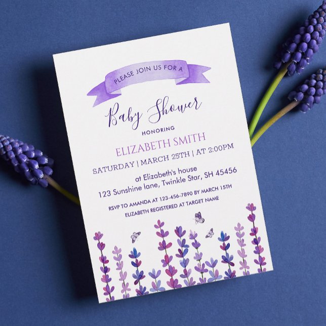 Lavender och Butterfly Baby Shower Inbjudningar (Skapare uppladdad)