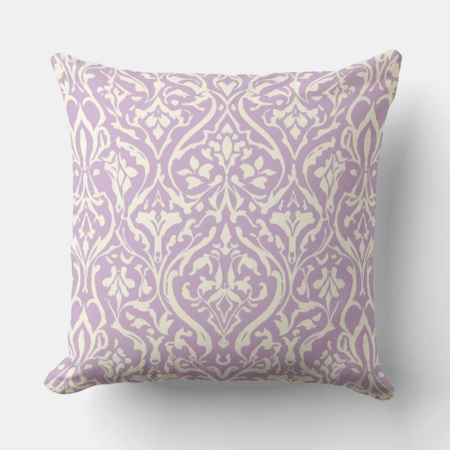 Lavender och Cream Damask Kudde (Framsida)