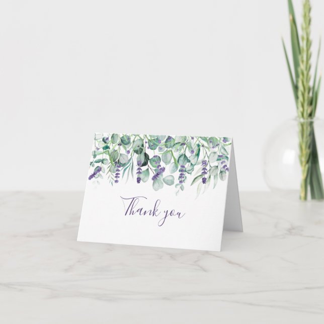 Lavender och Eucalyptus Blommigt Bröllop Tack Kort (Framsida)