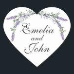 Lavender och Eucalyptus Hjärtformat Klistermärke<br><div class="desc">En elegant- och vintage som innehåller eukalyptus och lavender som är målade i romantiska vattenfärger.</div>