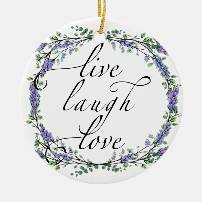 Lavender och Eucalyptus Live Laugh Kärlek Julgransprydnad Keramik (Framsidan)