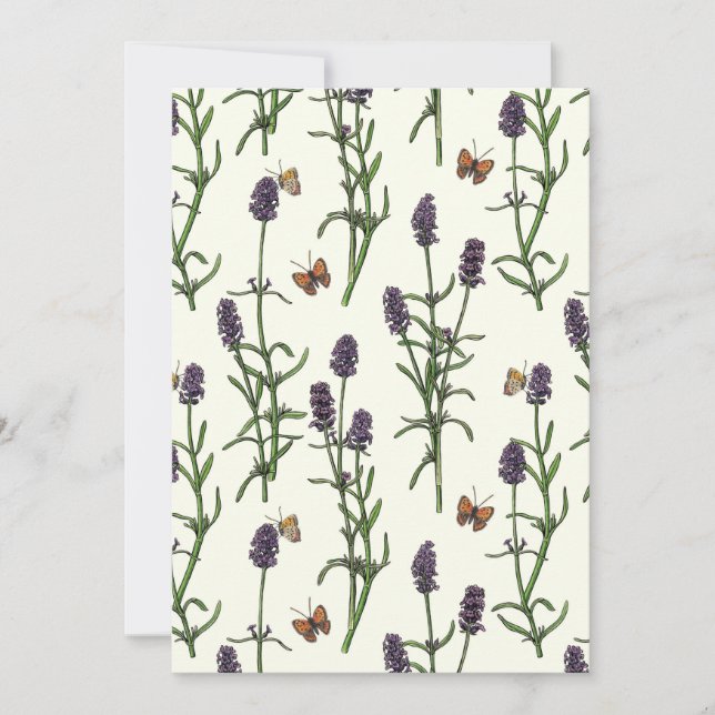 Lavender och fjärilar på benvit (Framsida)