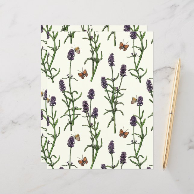 Lavender och fjärilar på benvit (Fram/Back In Situ)