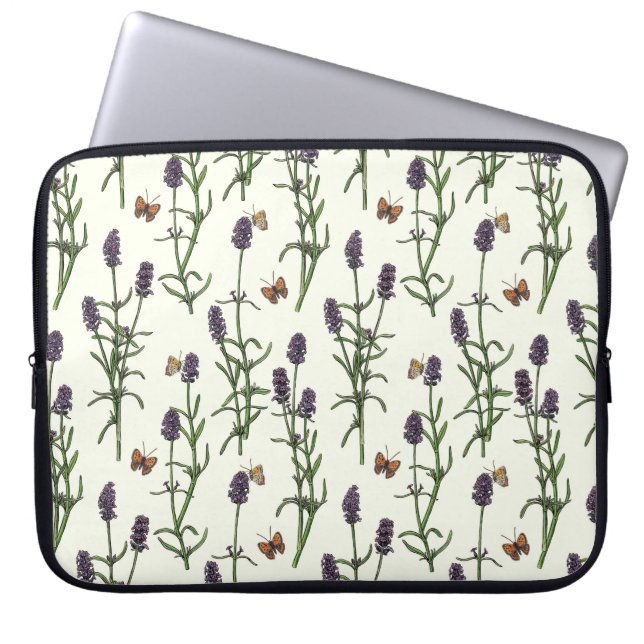 Lavender och fjärilar på benvit laptop fodral (Framsidan)