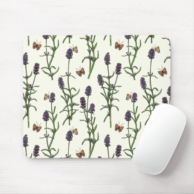 Lavender och fjärilar på benvit musmatta (Med mus)