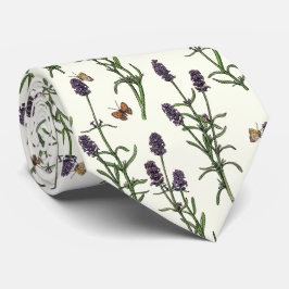 Lavender och fjärilar på benvit slips