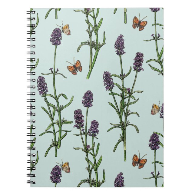 Lavender och fjärilar på havsglas anteckningsbok (Framsidan)