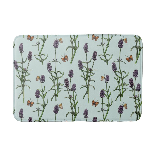 Lavender och fjärilar på havsglas badrumsmatta (Framsidan)