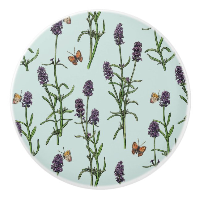 Lavender och fjärilar på havsglas knopp (Framsidan)