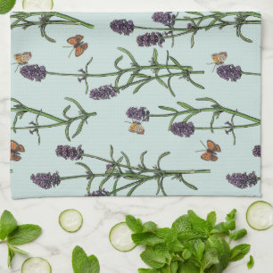 Lavender och fjärilar på havsglas kökshandduk