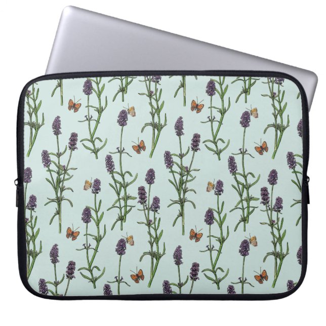 Lavender och fjärilar på havsglas laptop fodral (Framsidan)
