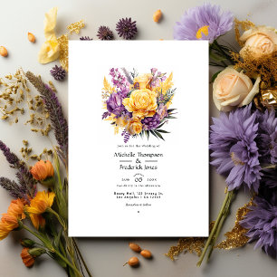 Lavender och Golden Gult Blommigt Vår bröllop Inbjudningar