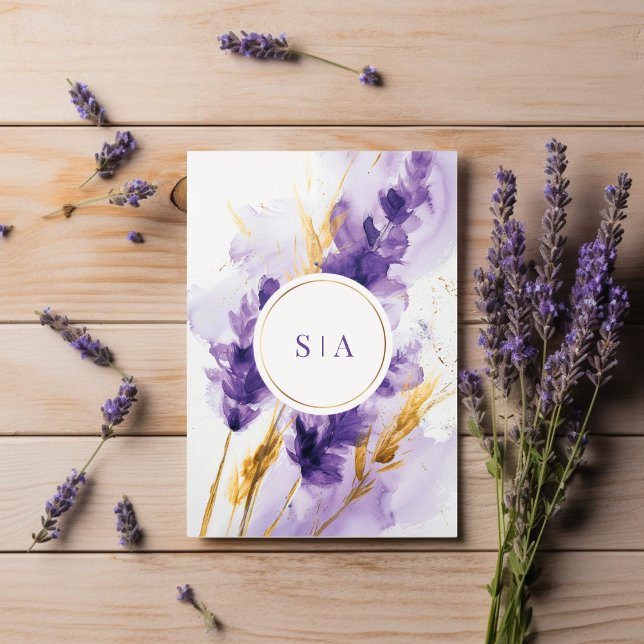 Lavender och Golden Watercolor Blommigt Bröllop Inbjudningar (Skapare uppladdad)