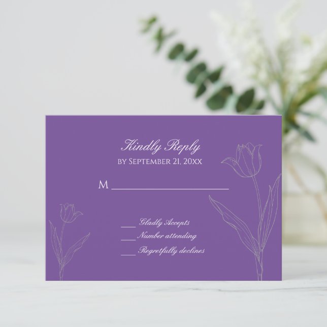 Lavender och Grått Minimalist Tulip Bröllop OSA Kort (Stående Fram)