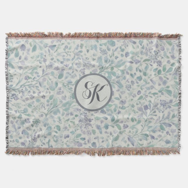 Lavender och Grönt Löv Mongram Filt (Framsidan)