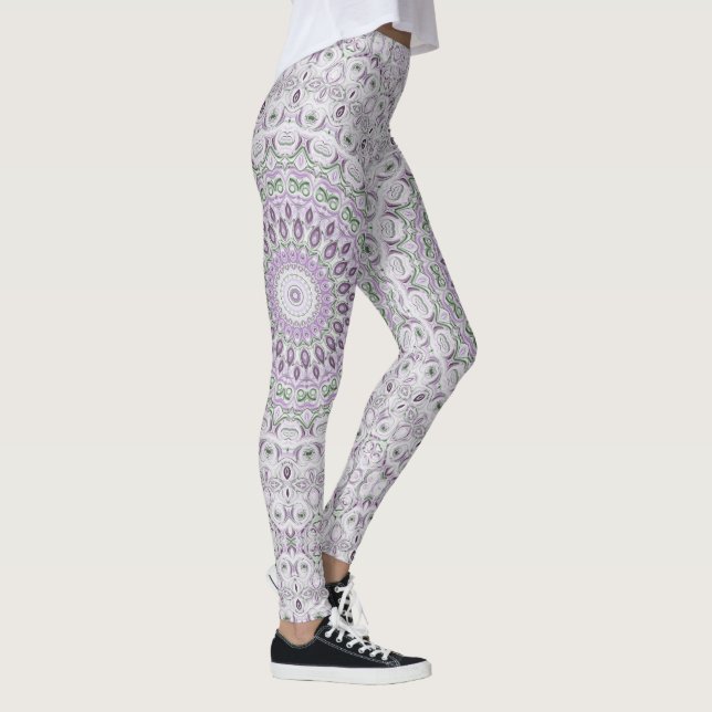 Lavender och Grönt Mandala Mönster Design Leggings (Höger)