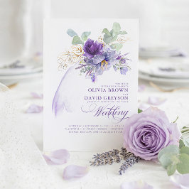 Lavender och Guld Elegant Modern Boho Bröllop Inbjudningar