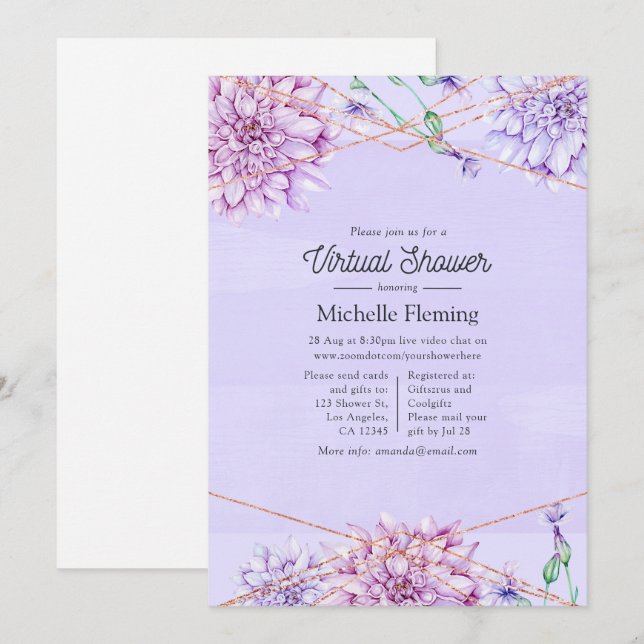 Lavender och guld geometrisk virtuell baby shower inbjudningar (Fram/baksida)
