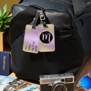 Lavender och Guld Glitter - Monogram Luggage Tag-n Bagagebricka
