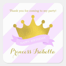 Lavender och Guld Princess Birthday Fyrkantigt Klistermärke