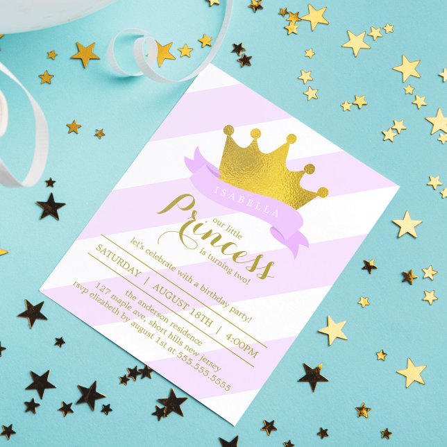 Lavender och Guld Princess Födelsedagsfest Inbjudningar (Skapare uppladdad)
