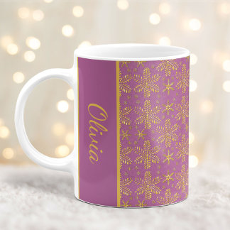 Lavender och Guld Snöflingor jul Mugg