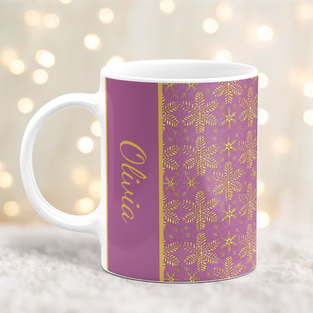 Lavender och Guld Snöflingor jul Mugg (Skapare uppladdad)