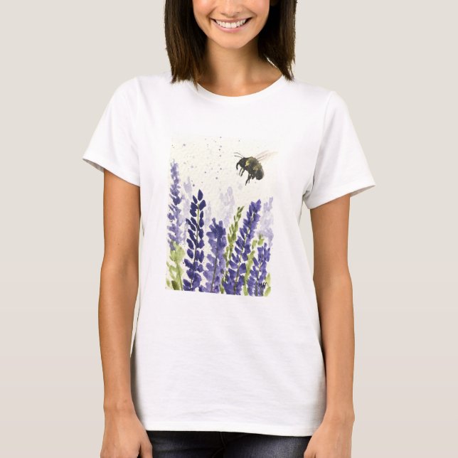 Lavender och humlebin Lila blommor T Shirt (Framsida)