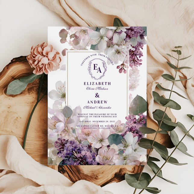Lavender och Ivory Botanical Garden Wedding Inbjudningar (Skapare uppladdad)